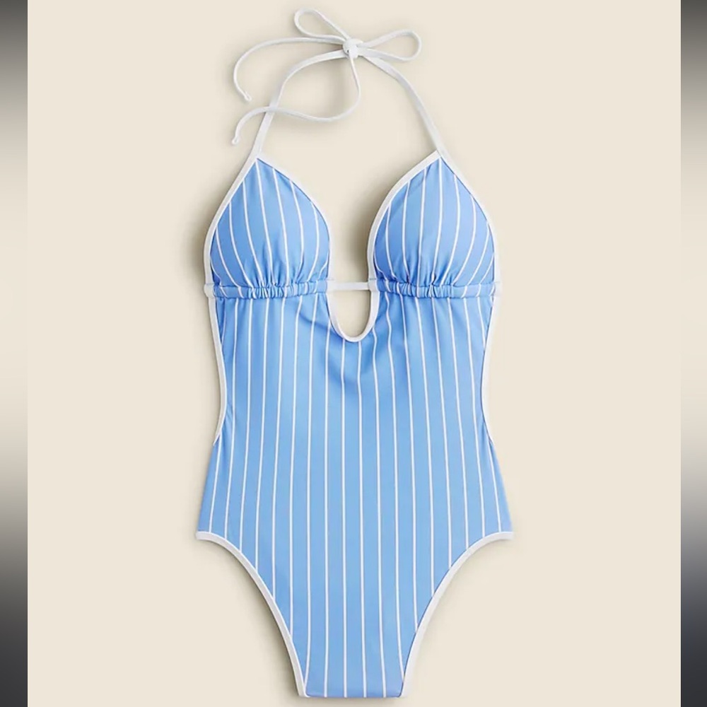 NWT J.Crew Cutout one-piece swimsuit in stripe sz.14 - Picture 1 of 6